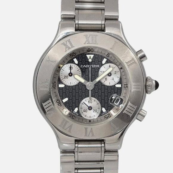 Cartier Other - Cartier Mens 44mm Chronoscaph Quartz Black Dial Watch